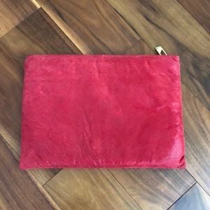 BAGS BY PINKY RED LEATHER SNAKESKIN LOOK ZIPPERED CLUTCH